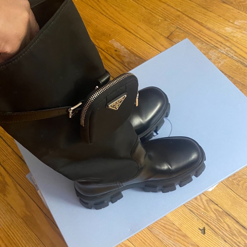 Prada Sleek Black Boots with Detachable Pouch